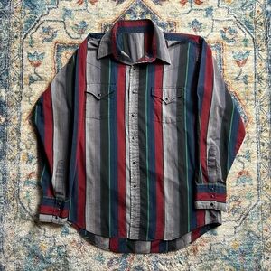 Vintage 1980s Striped Pearl Snap Shirt Size XL